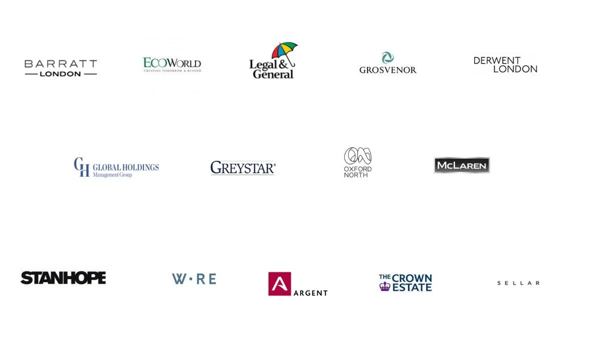 Trusted by 14 UK developers and investors including Stanhope, Greystar, Derwent London, Legal & General, Grosvenor, Argent, The Crown Estate, Barratt London, EcoWorld, Global Holdings, Oxford North, McLaren, W&middot;RE and Sellar